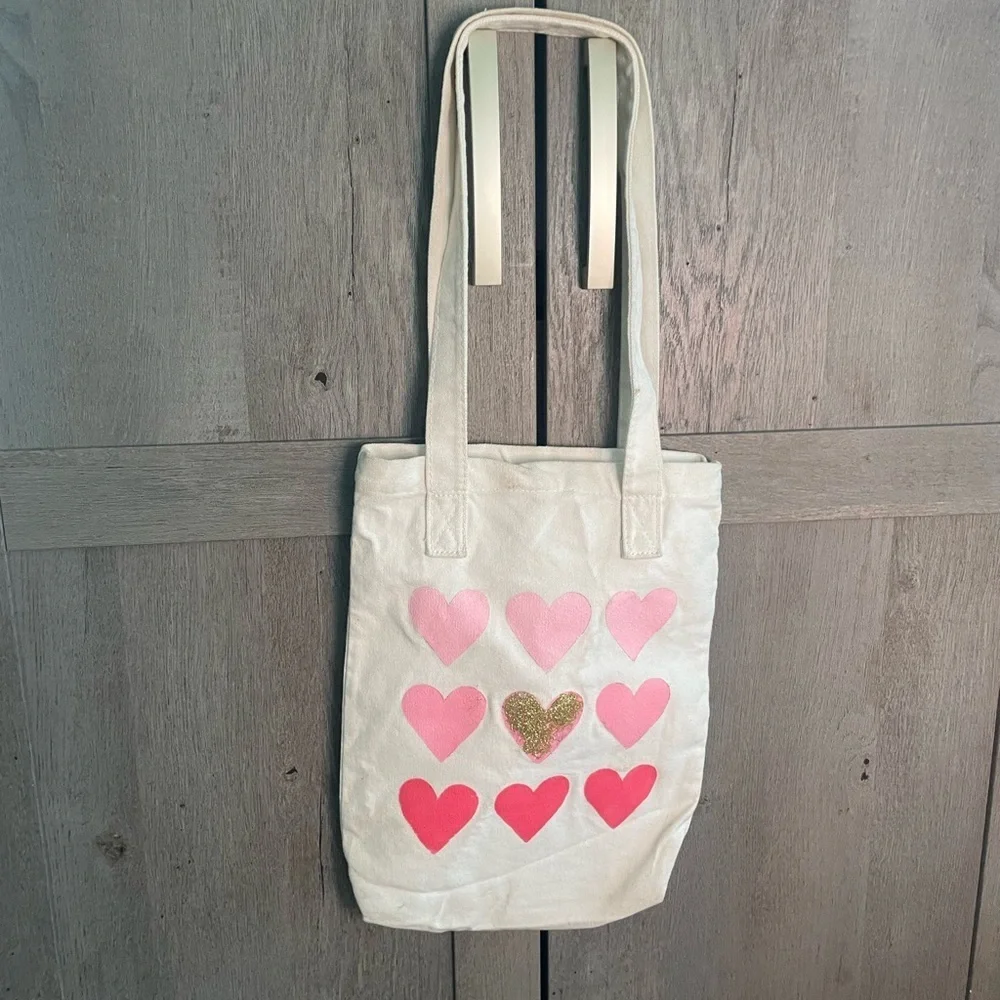 Canvas Tote with Pink and Red Heart Design